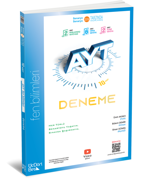 ÜçDörtBeş Yayınları AYT Fen Bilimleri 10 Deneme