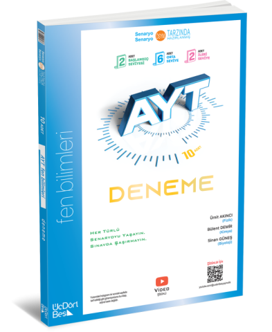 ÜçDörtBeş Yayınları AYT Fen Bilimleri 10 Deneme